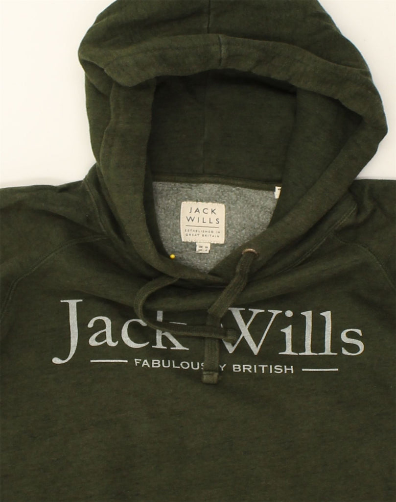 JACK WILLS Womens Loose Fit Graphic Hoodie Jumper UK 10 Small Khaki Cotton | Vintage Jack Wills | Thrift | Second-Hand Jack Wills | Used Clothing | Messina Hembry 