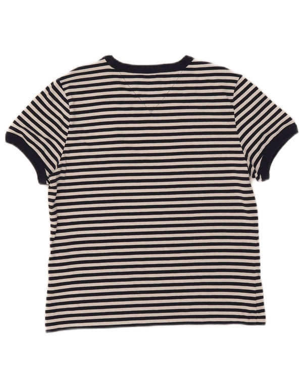 Tommy Hilfiger Womens Crop T-Shirt Top UK 10 Small Navy Blue Striped Cotton