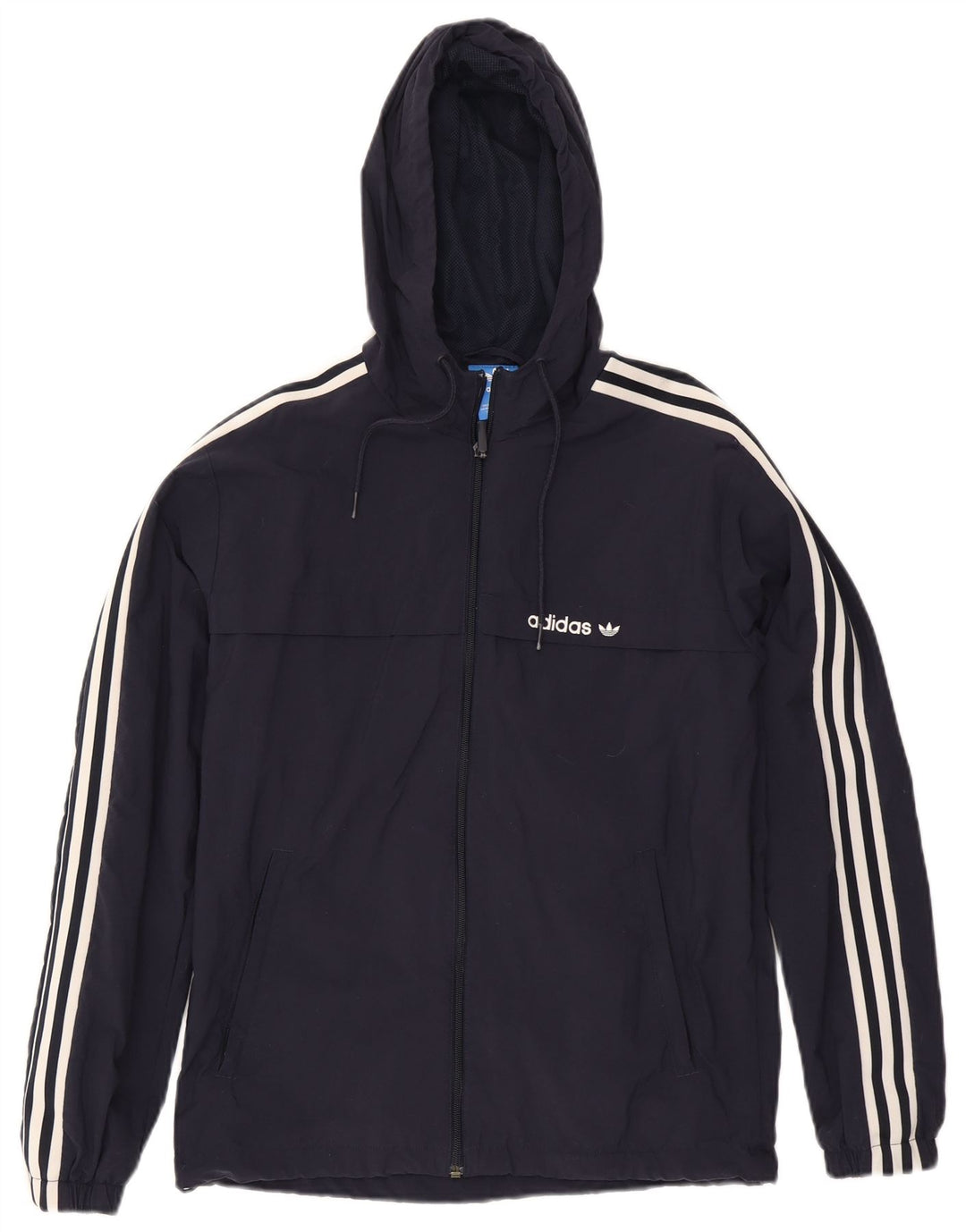 Adidas Mens Zip Hooded Rain Jacket UK 36 Small Navy Blue Nylon