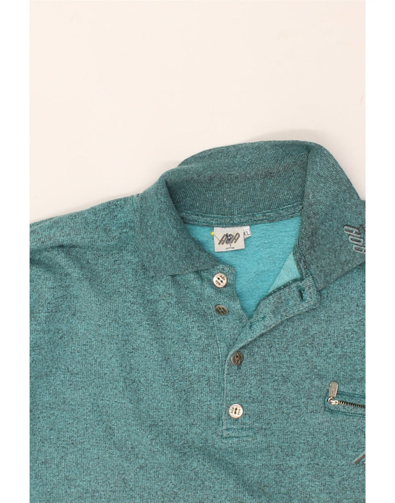 VINTAGE Mens Polo Neck Sweatshirt Jumper XL Green Cotton | Vintage Vintage | Thrift | Second-Hand Vintage | Used Clothing | Messina Hembry 