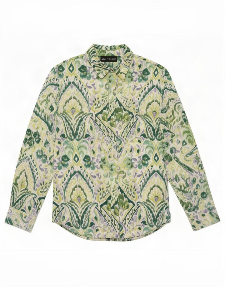 Zara Womens Oversized Shirt UK 10 Small Green Paisley Polyester