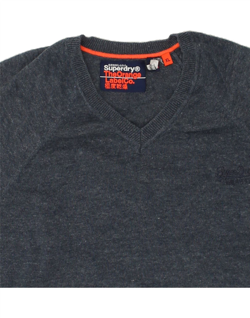 SUPERDRY Mens Slim Fit V-Neck Jumper Sweater XL Navy Blue Cotton | Vintage Superdry | Thrift | Second-Hand Superdry | Used Clothing | Messina Hembry 