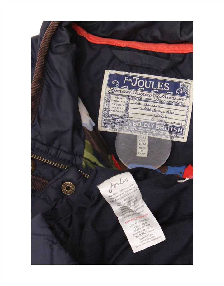 Joules Womens Quilted Overcoat UK 12 Medium  Navy Blue Cotton