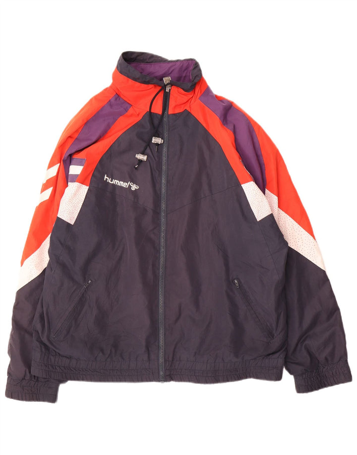 Hummel Mens Loose Fit Tracksuit Top Jacket Small Navy Blue Colourblock