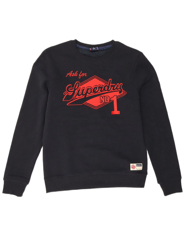 Superdry Mens Graphic Sweatshirt Jumper Medium Navy Blue Cotton