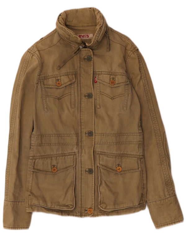 Levi's Womens Hooded Utility Jacket UK 10 Small Khaki Floral Cotton