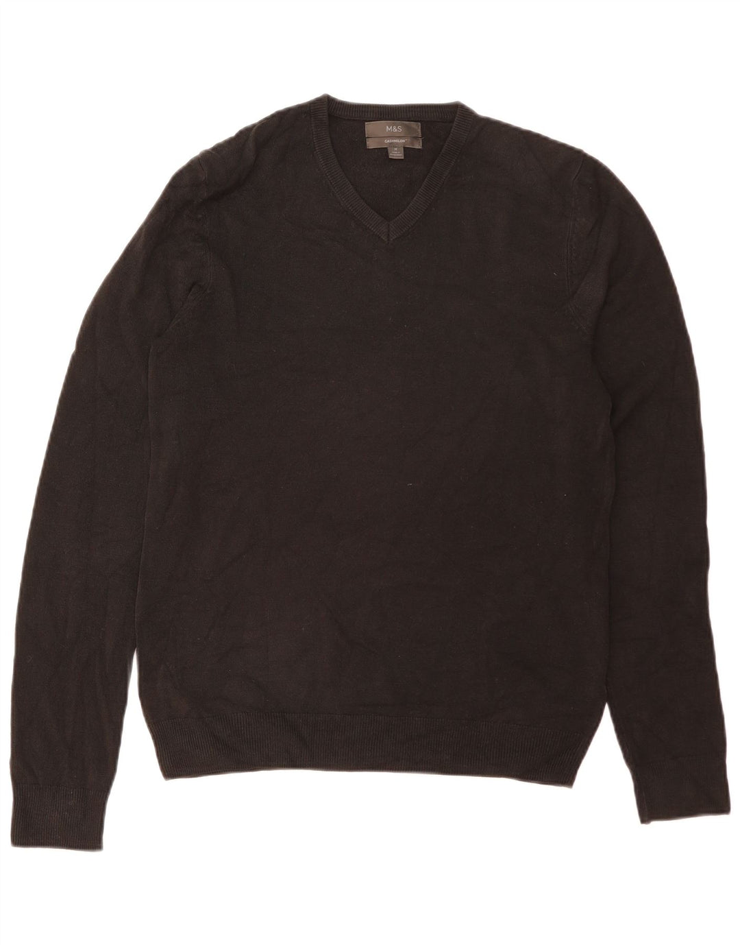 Marks & Spencer Mens V-Neck Jumper Sweater Medium Black Acrylic