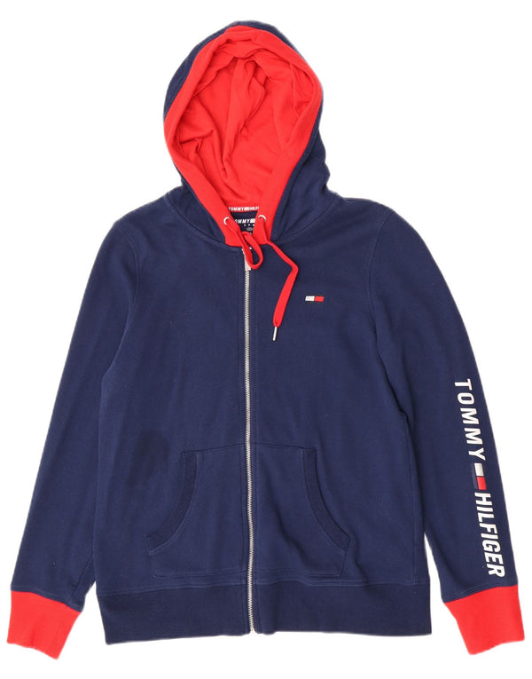 Tommy Hilfiger Womens Graphic Zip Hoodie Sweater UK 16 Large Navy Blue