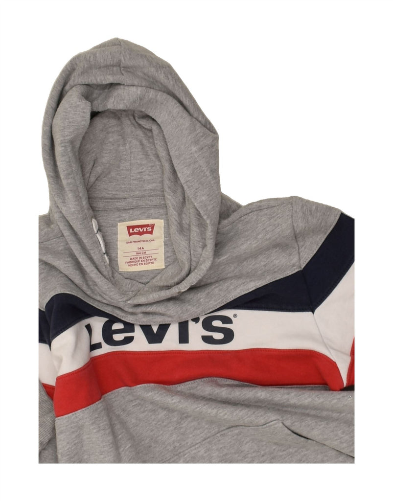 LEVI'S Boys Graphic Hoodie Jumper 13-14 Years Grey Colourblock Cotton | Vintage Levi's | Thrift | Second-Hand Levi's | Used Clothing | Messina Hembry 