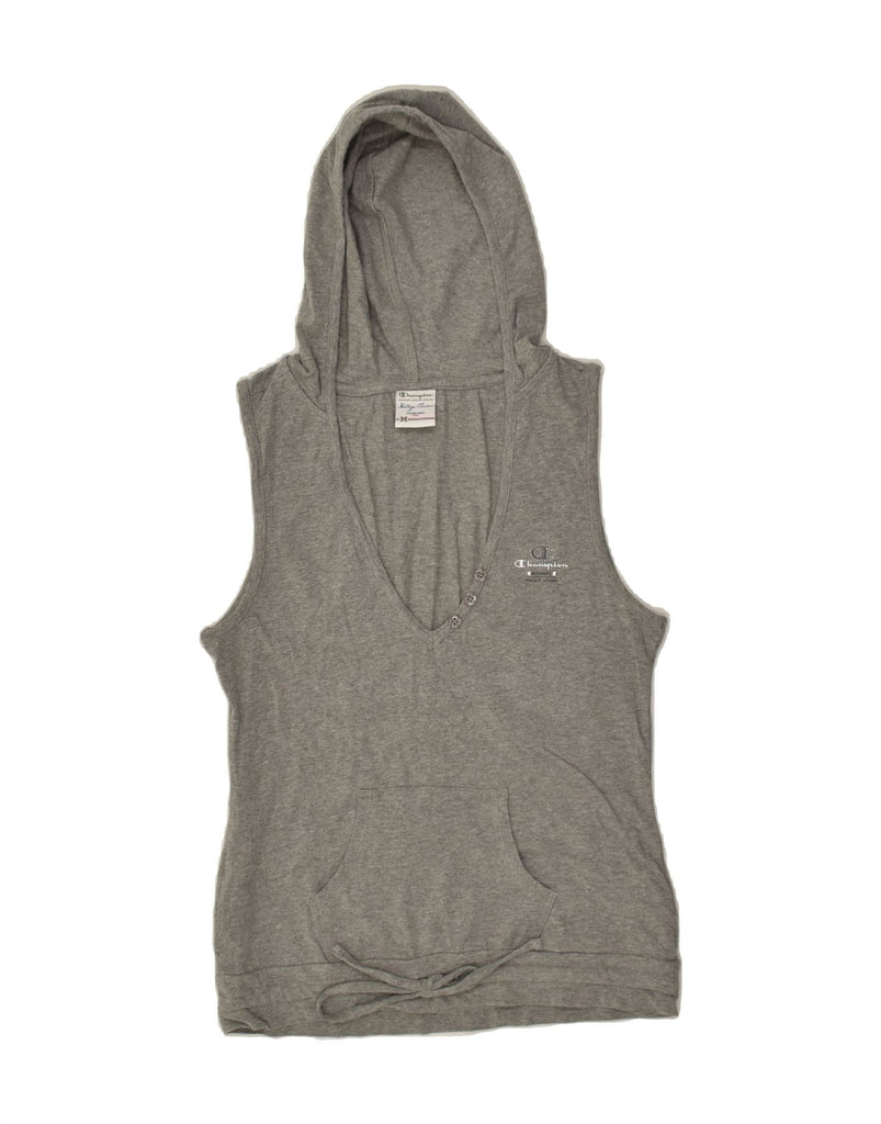 CHAMPION Womens Hooded Vest Top UK 12 Medium Grey Cotton | Vintage Champion | Thrift | Second-Hand Champion | Used Clothing | Messina Hembry 