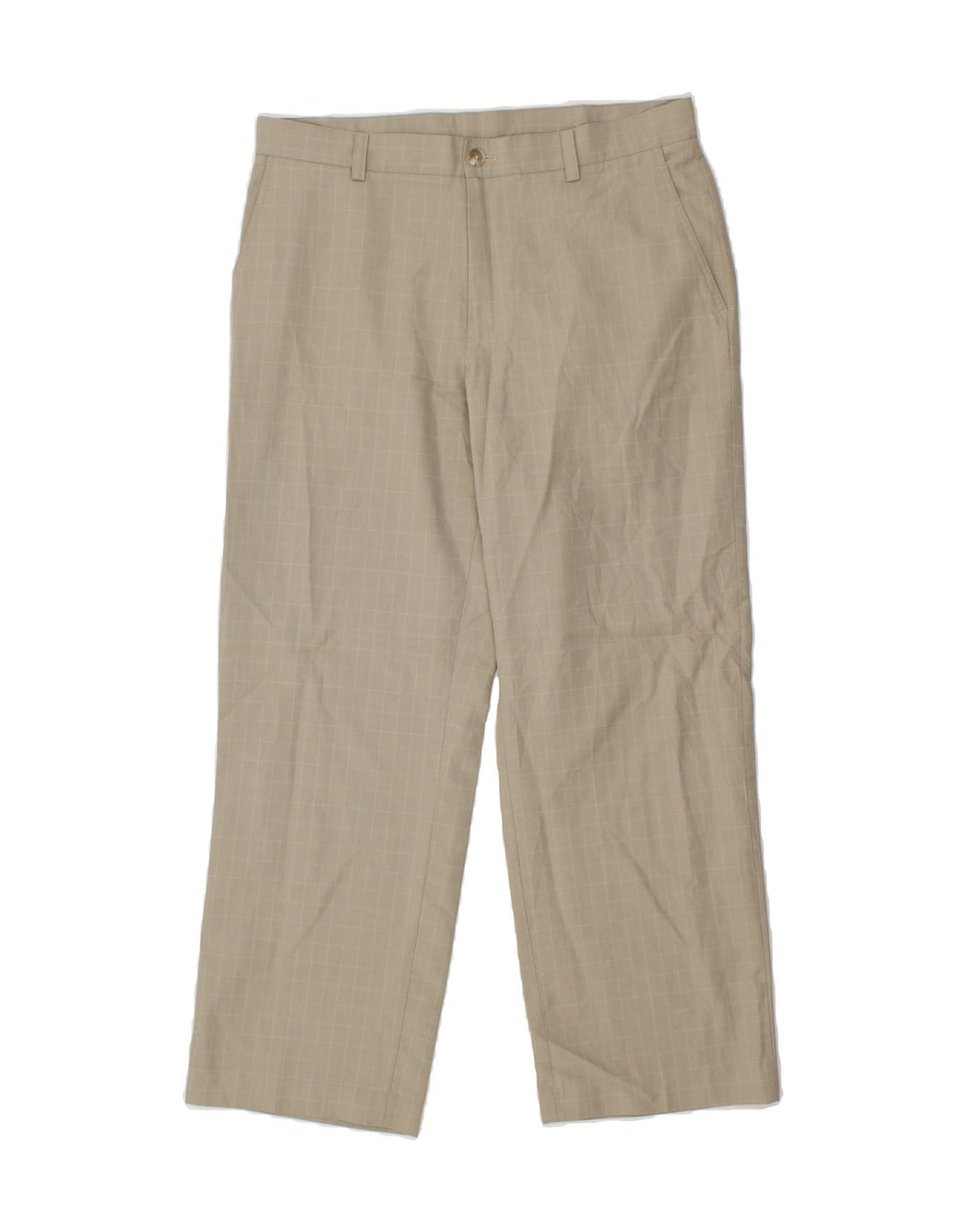 IZOD Mens Golf Straight Chino Trousers W34 L30 Beige Check Polyester Vintage Izod and Second-Hand Izod from Messina Hembry 