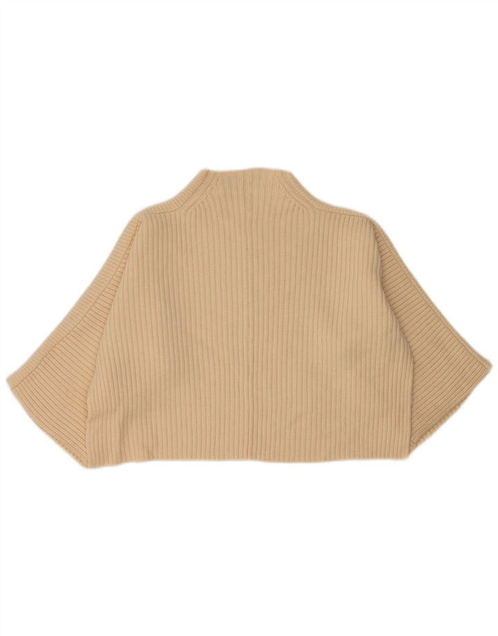 Jaeger Womens Oversized Crop Turtle Neck Jumper Sweater UK 14 Medium Beige