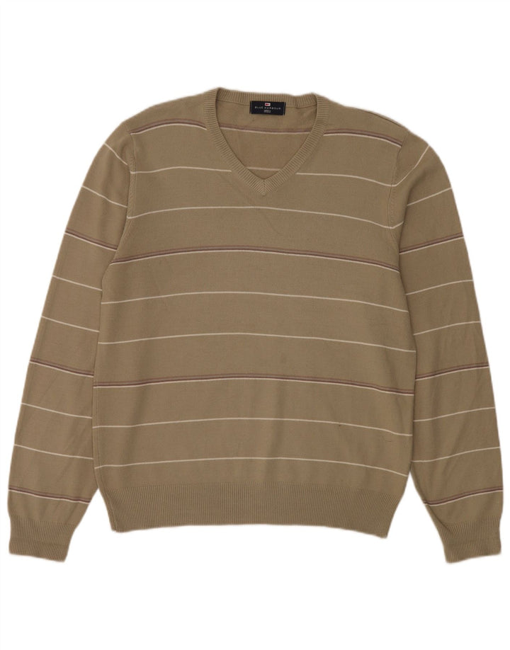 Marks & Spencer Mens Blue Harbour V-Neck Jumper Sweater Medium Khaki