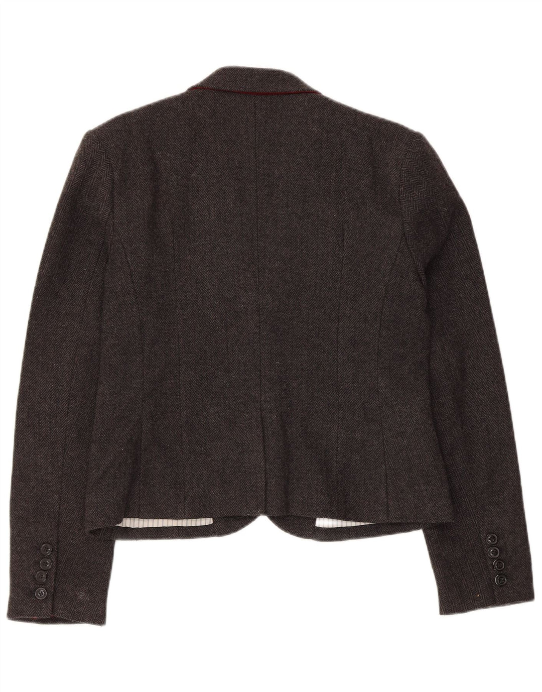 Superdry Womens 2 Button Blazer Jacket UK 14 Large Grey Herringbone Wool