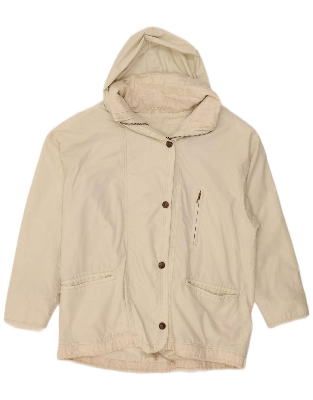 Vintage Womens Oversized Hooded Utility Jacket UK 20 2XL Off White