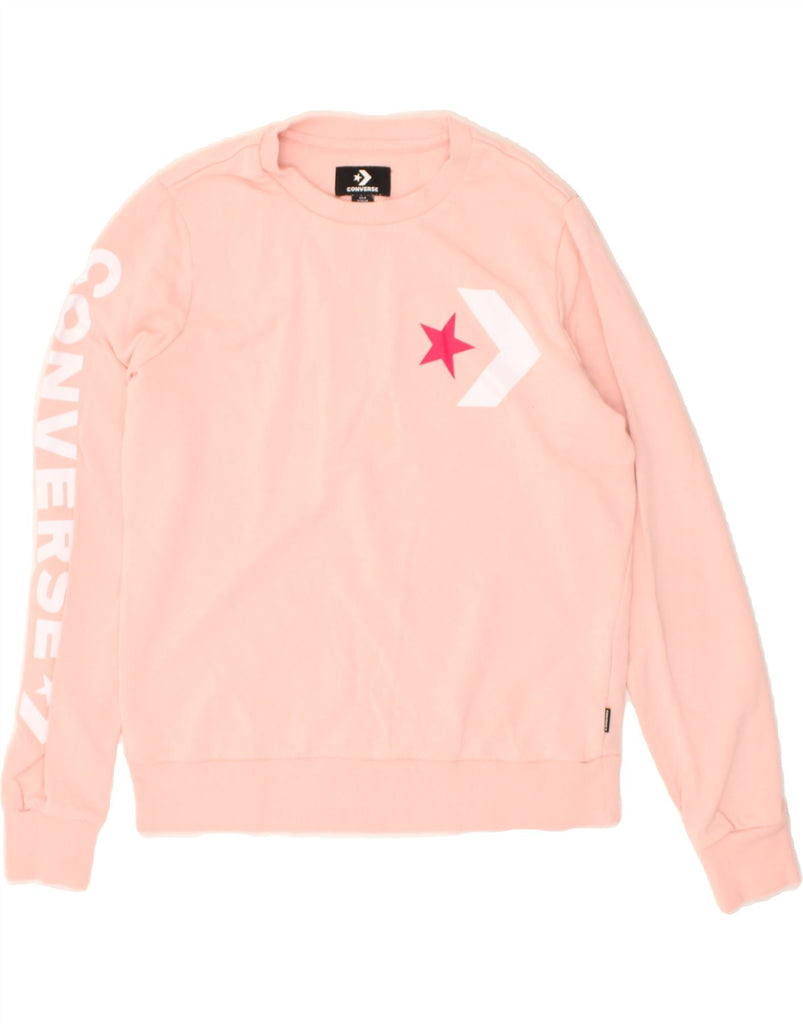 CONVERSE Womens Graphic Sweatshirt Jumper UK 14 Medium Pink Cotton | Vintage Converse | Thrift | Second-Hand Converse | Used Clothing | Messina Hembry 