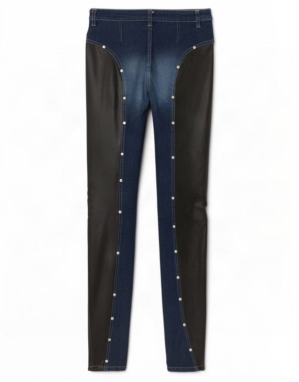 Vintage Womens Skinny Jeans Small W26 L31 Navy Blue Colourblock Cotton