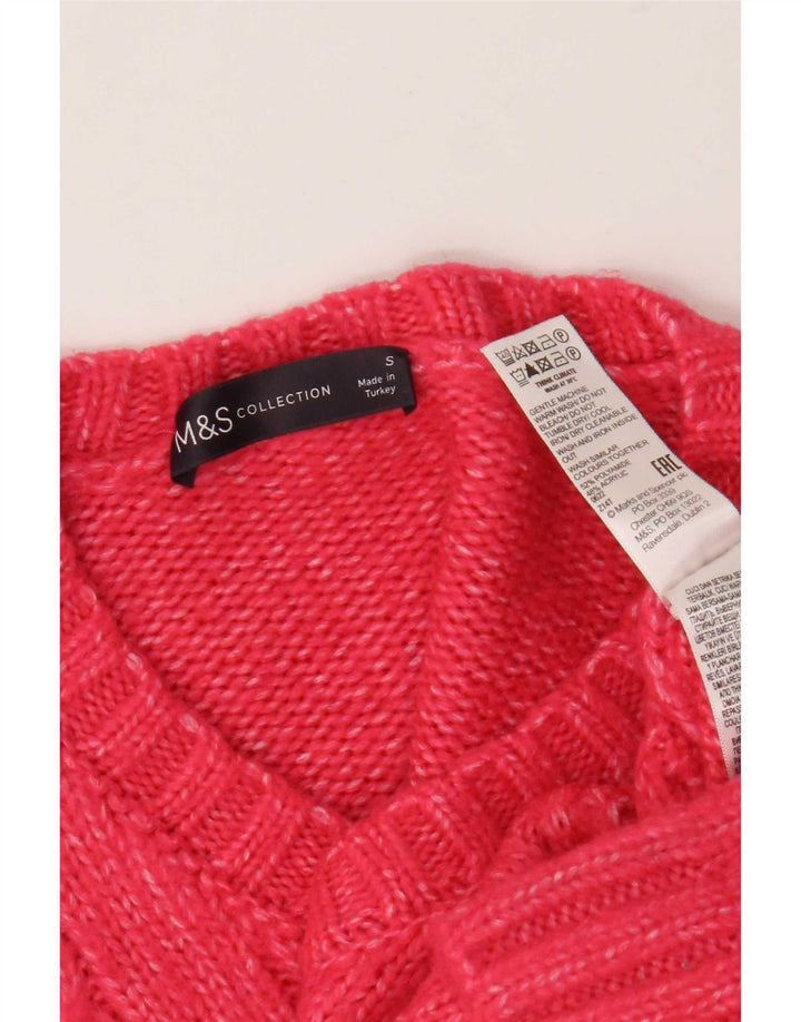 Marks & Spencer Womens Oversized V-Neck Jumper Sweater UK 10 Small Pink
