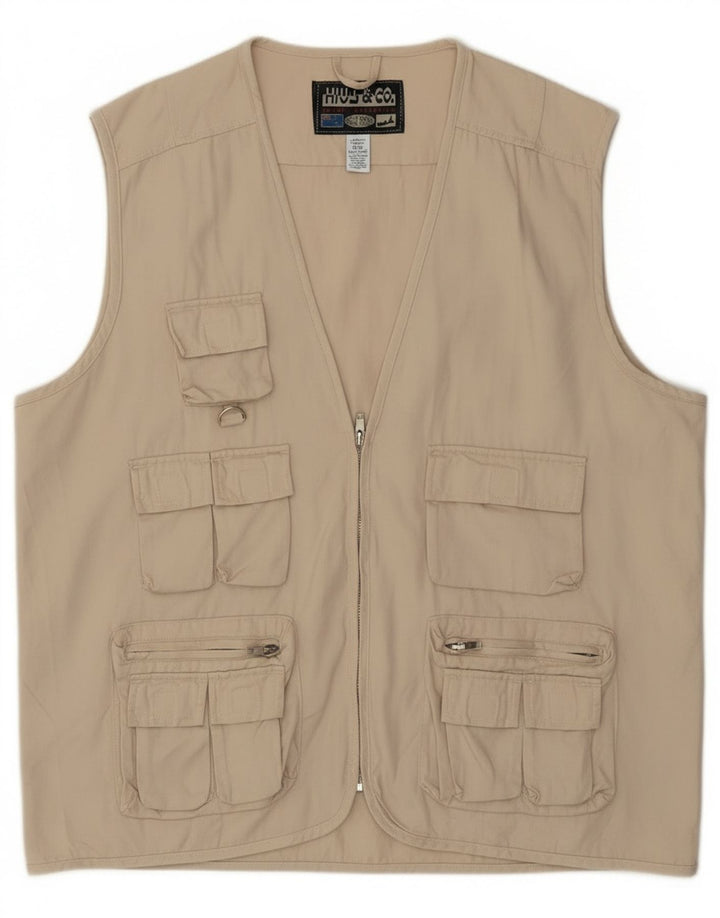 Vintage Mens Utility Gilet UK 42 XL Beige Cotton