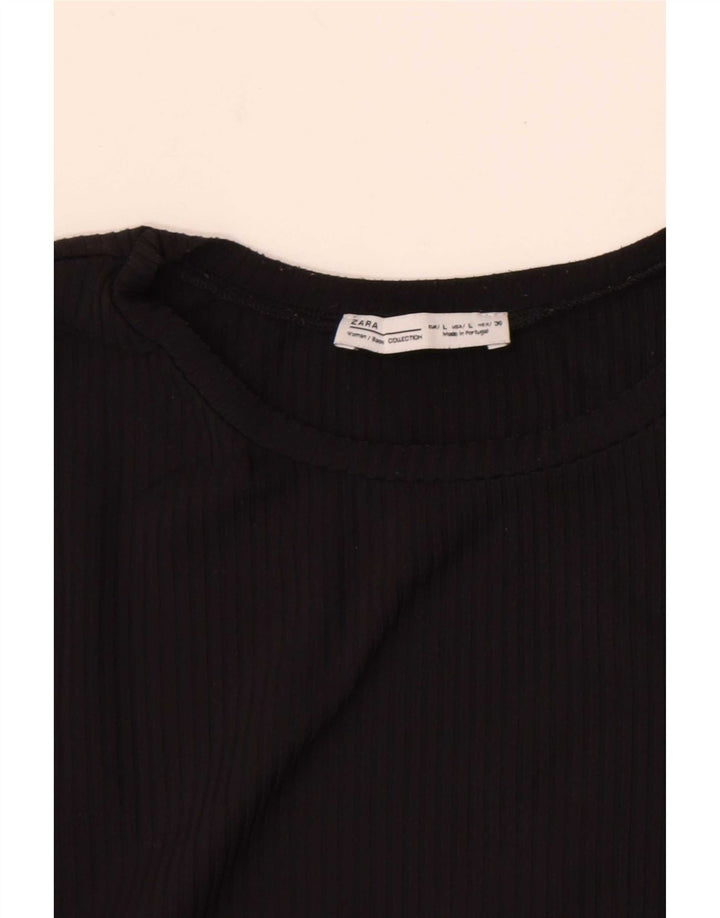 Zara Womens Crop Top Long Sleeve UK 14 Large Black