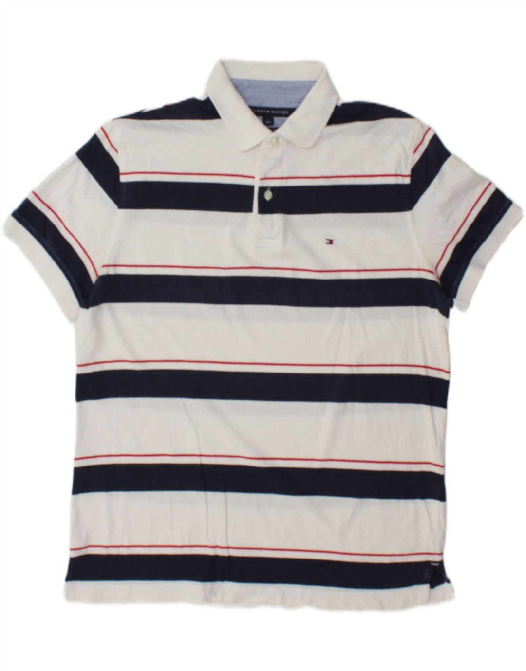 Tommy Hilfiger Mens Custom Fit Polo Shirt Large White Striped
