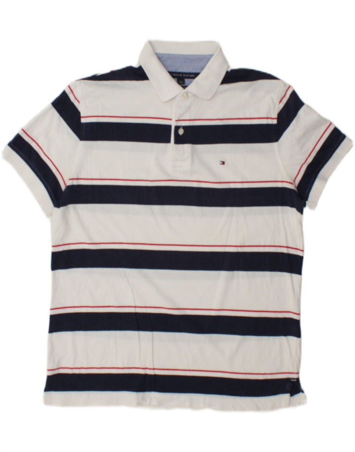 Tommy Hilfiger Mens Custom Fit Polo Shirt Large White Striped