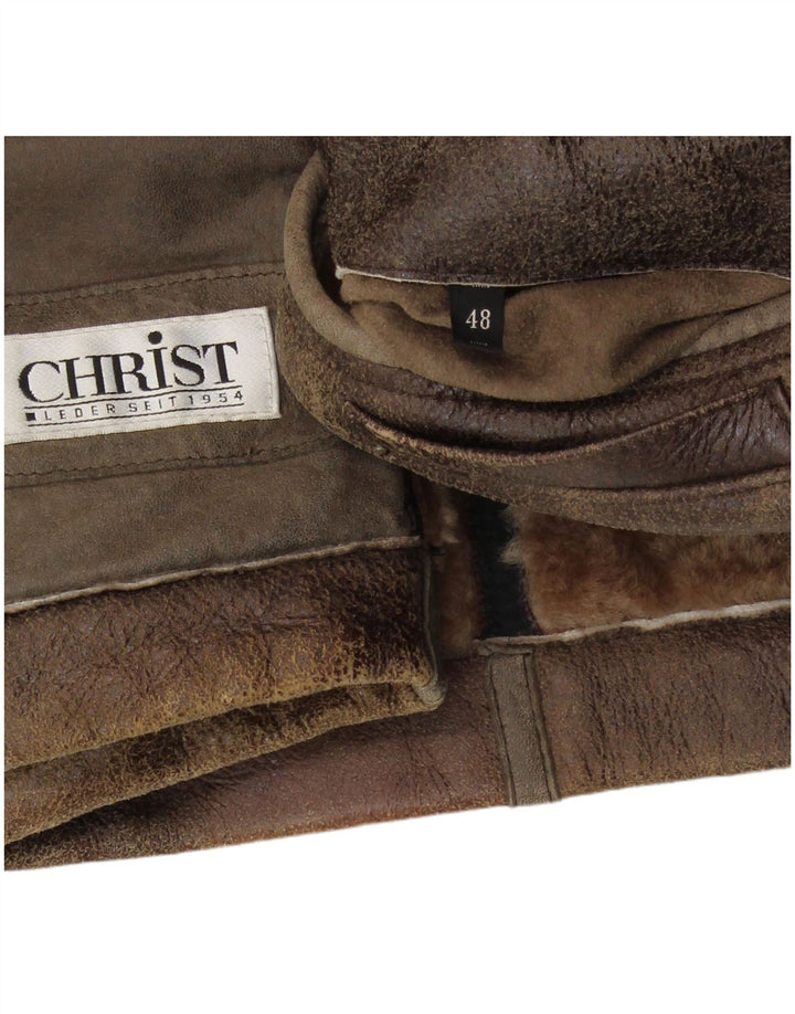 Christ Mens Shearling Jacket IT 48 Medium Brown Leather