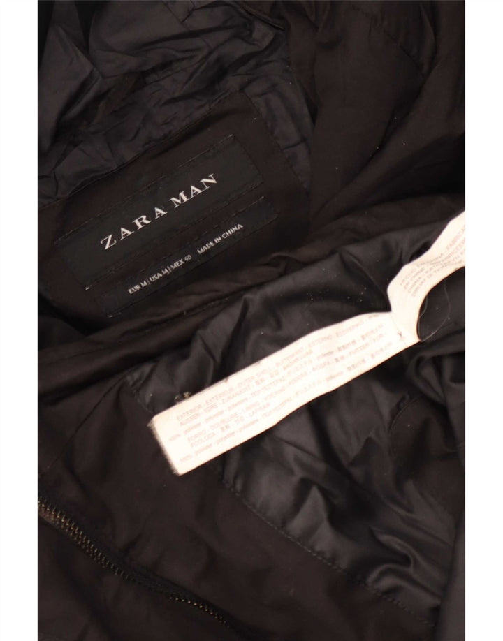 Zara Mens Hooded Padded Jacket UK 38 Medium Black Polyester