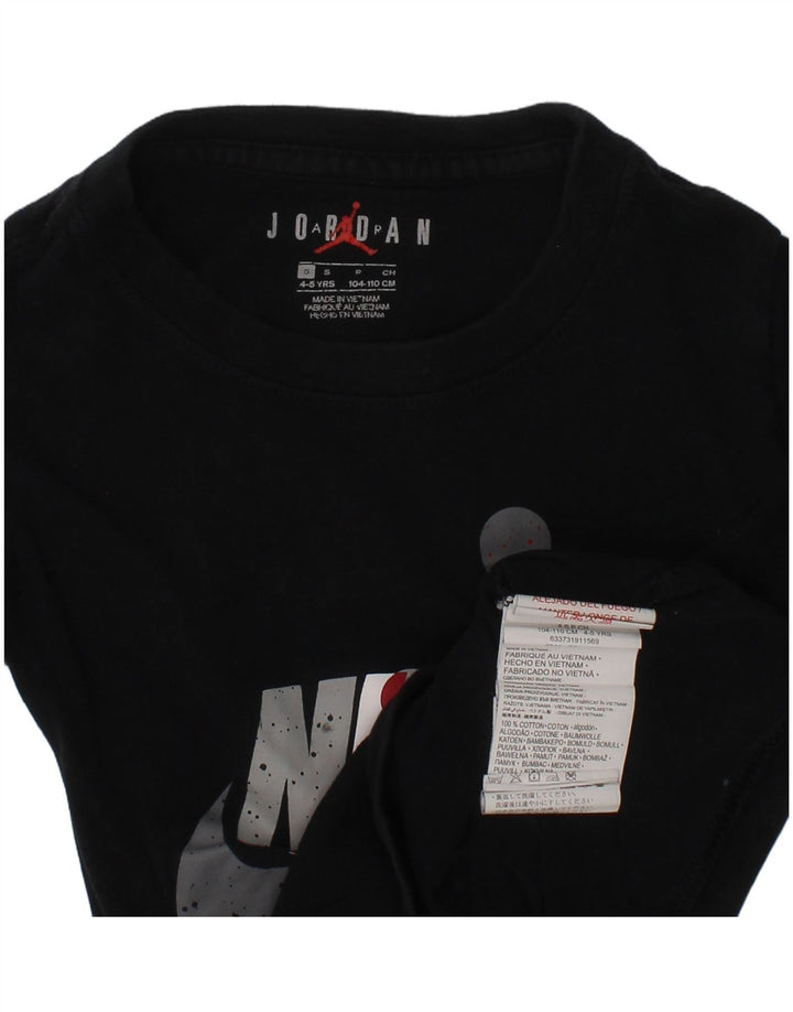 JORDAN Boys Graphic T-Shirt Top 4-5 Years Small Black Cotton
