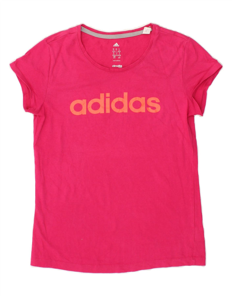 ADIDAS Womens Climalite Graphic T-Shirt Top UK 12/14 Medium Pink Cotton | Vintage Adidas | Thrift | Second-Hand Adidas | Used Clothing | Messina Hembry 