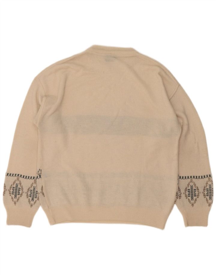 Bibo Mens Crew Neck Jumper Sweater Large White Fair Isle