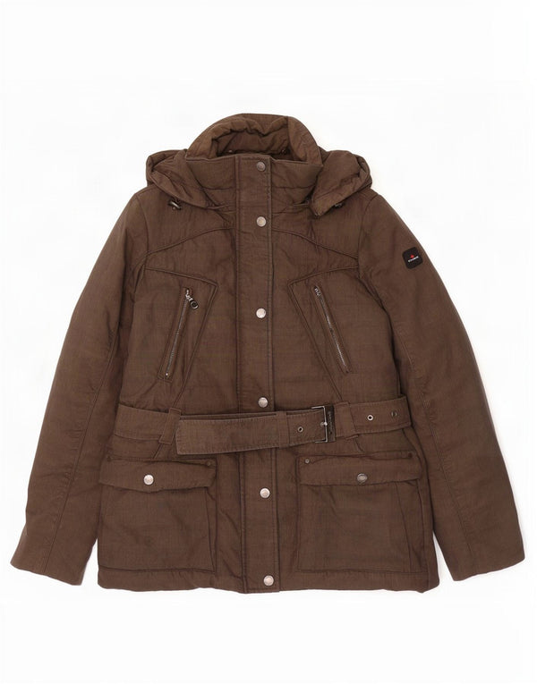 Canadiens Womens Hooded Padded Jacket IT 42 Medium Brown Cotton