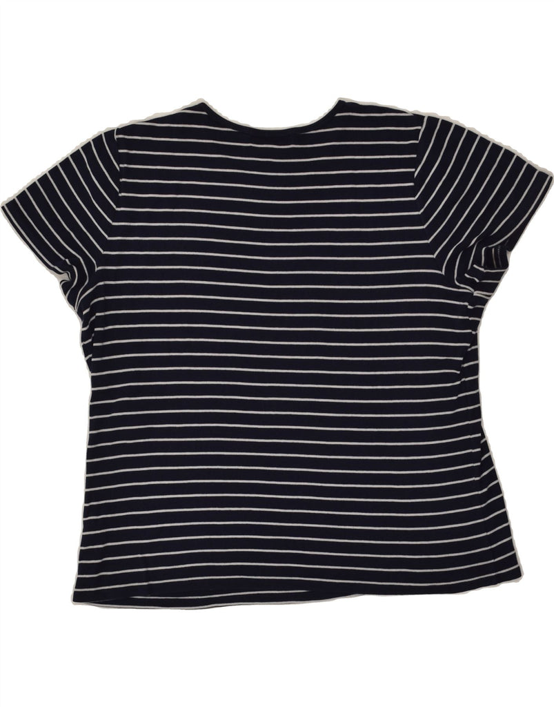 RALPH LAUREN Womens Graphic T-Shirt Top UK 18 XL Navy Blue Striped Cotton | Vintage Ralph Lauren | Thrift | Second-Hand Ralph Lauren | Used Clothing | Messina Hembry 