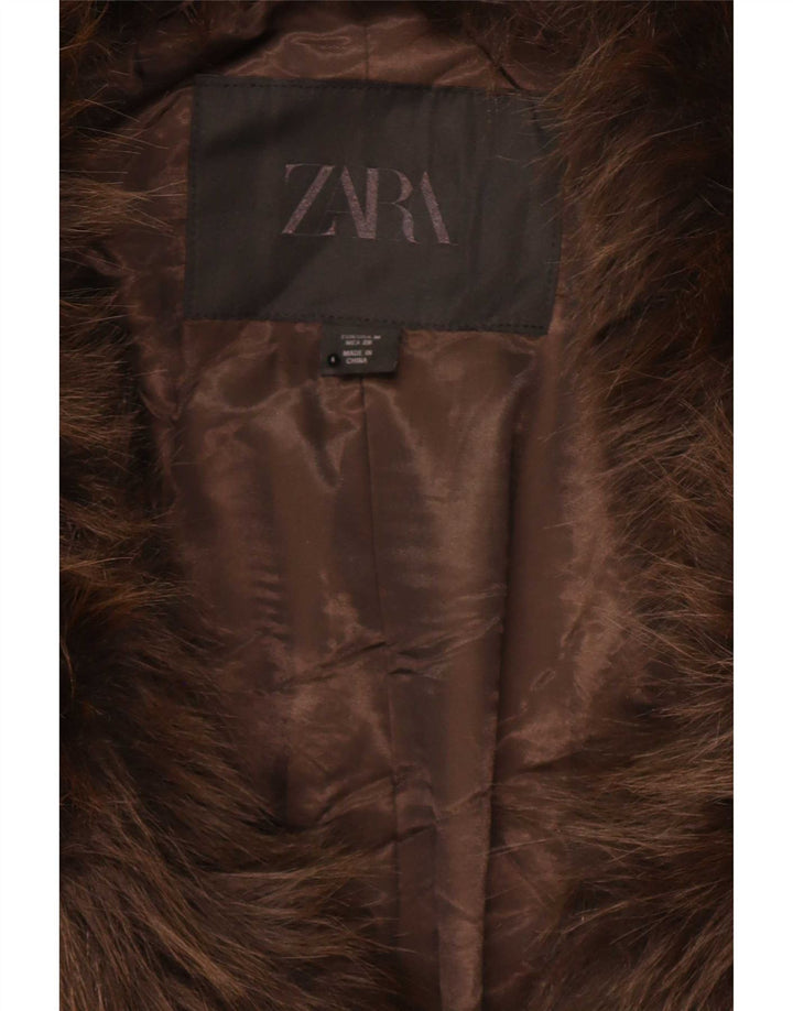 Zara Womens Oversized Faux Fur Jacket UK 14 Medium Brown Polyester