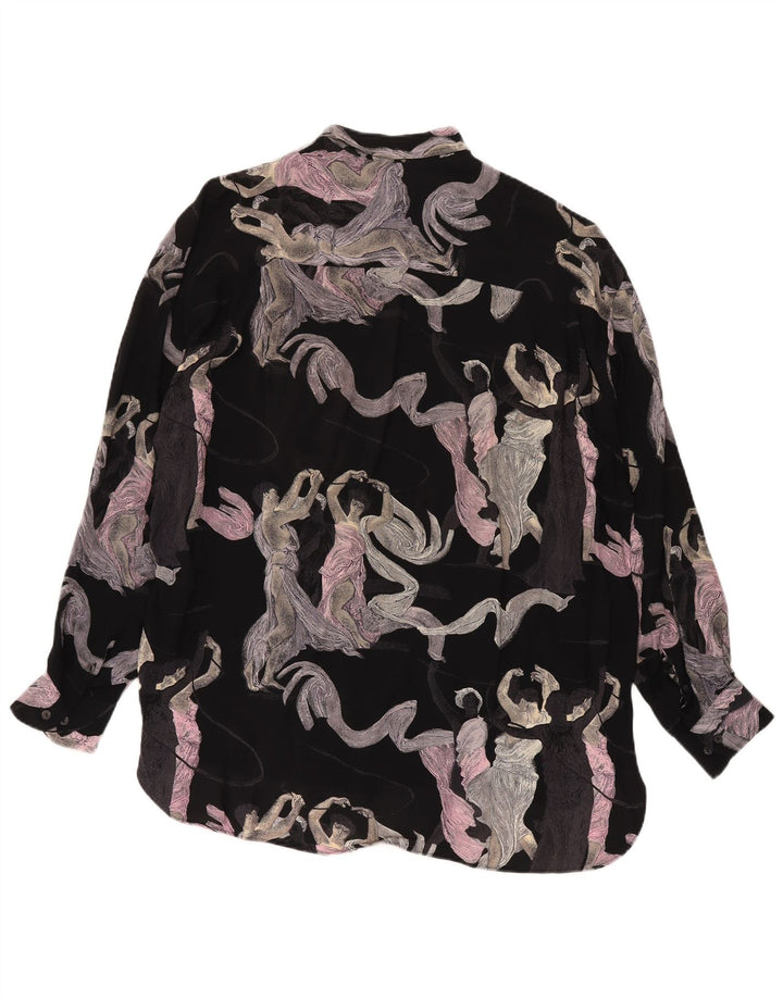 Vintage Mens Abstract Pattern Shirt XL Black Viscose