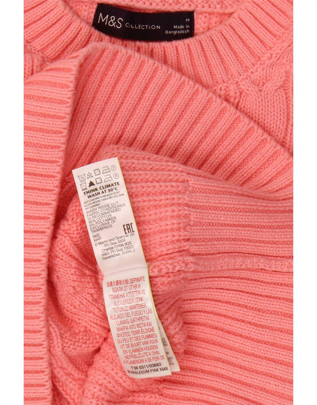 Marks & Spencer Womens Crop Crew Neck Jumper Sweater UK 14 Medium Pink