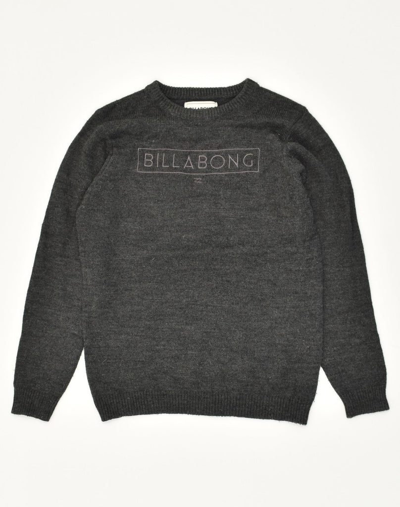 BILLABONG Boys Graphic Crew Neck Jumper Sweater 13-14 Years Grey Acrylic | Vintage Billabong | Thrift | Second-Hand Billabong | Used Clothing | Messina Hembry 