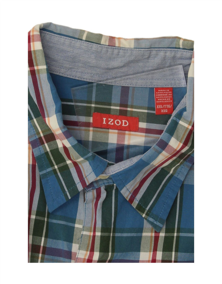 IZOD Mens Short Sleeve Shirt 2XL Blue Check Cotton Vintage Izod and Second-Hand Izod from Messina Hembry 