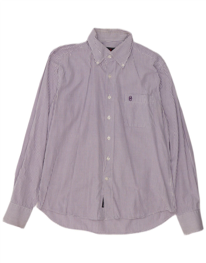 CONTE OF FLORENCE Mens Shirt Medium Purple Check Cotton