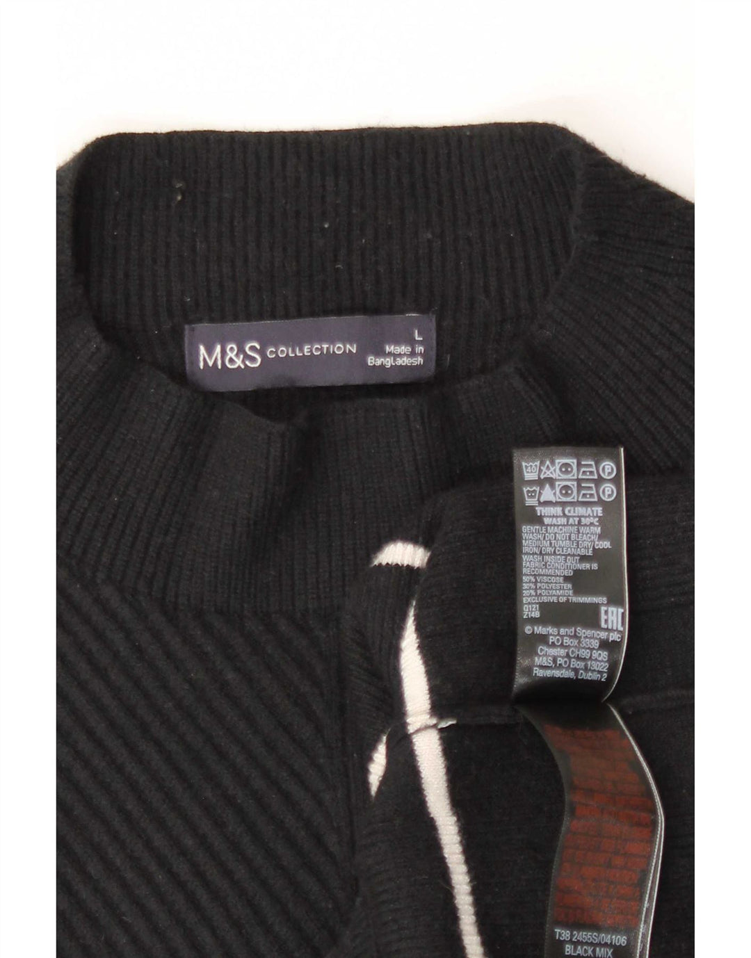 Marks & Spencer Womens Turtle Neck Jumper Sweater UK 16 Large Black Striped