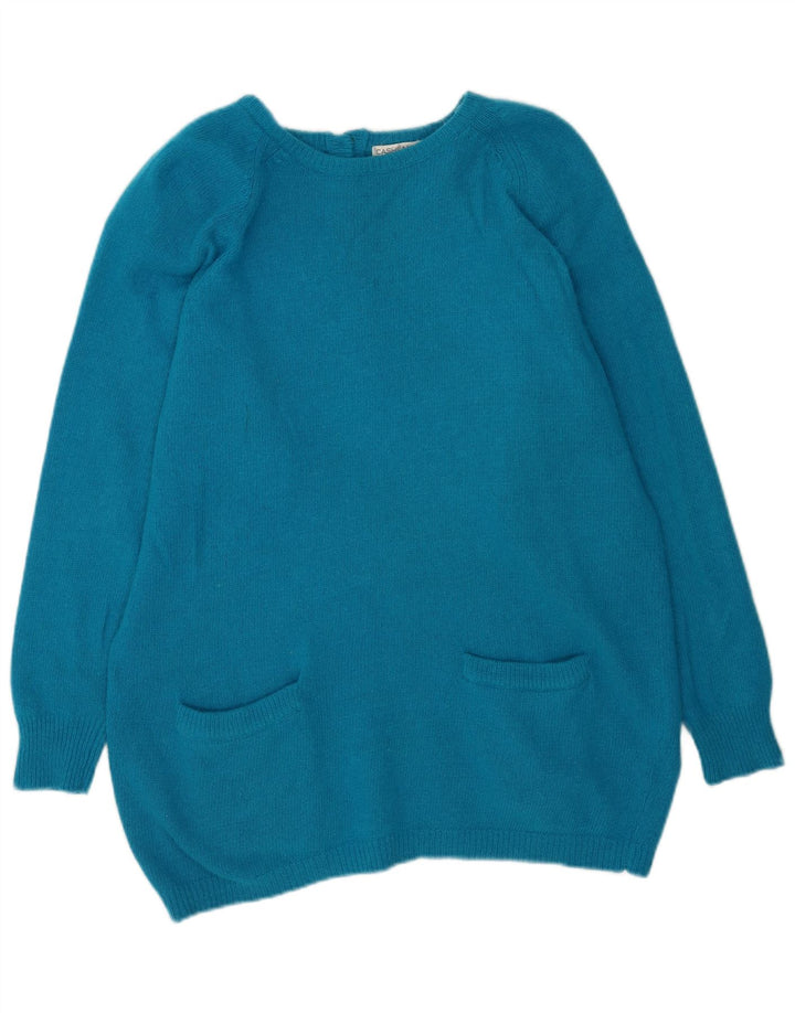 Vintage Womens Longline Oversized Crew Neck Jumper Sweater UK 10 Small Blue