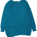 Vintage Womens Longline Oversized Crew Neck Jumper Sweater UK 10 Small Blue