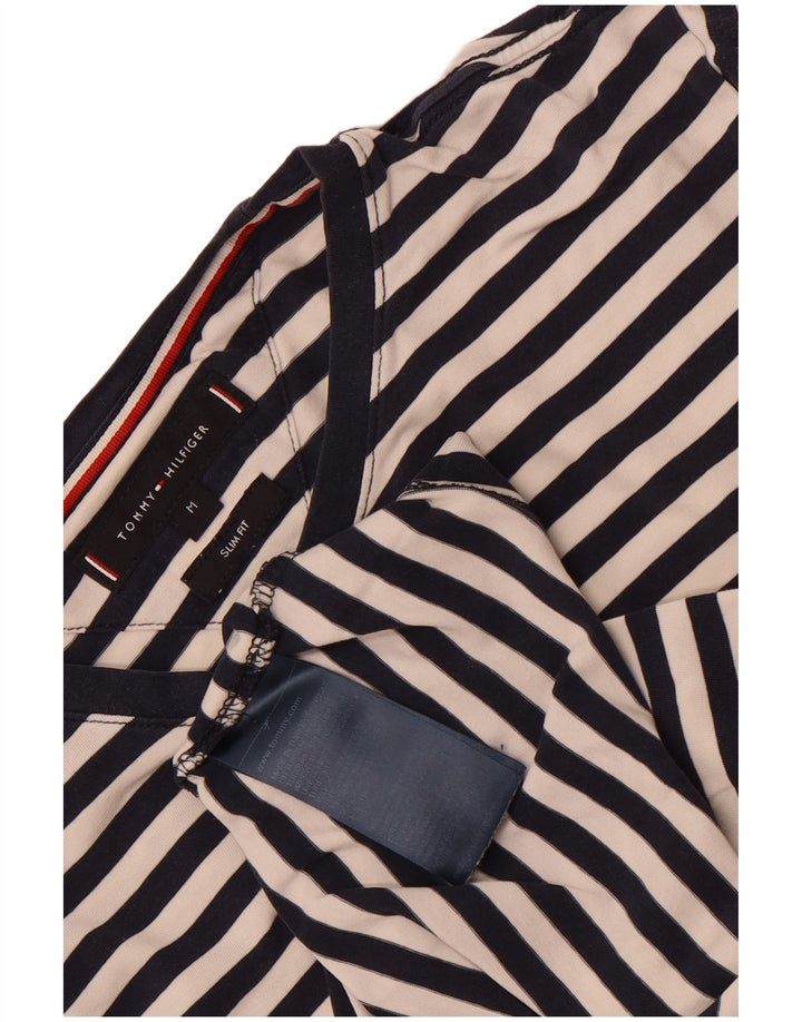 Tommy Hilfiger Mens Slim Fit T-Shirt Top Medium Navy Blue Striped Cotton