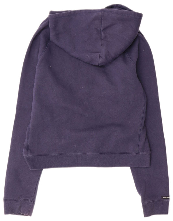 Abercrombie & Fitch Womens Crop Graphic Hoodie Jumper UK 16 Large Navy Blue