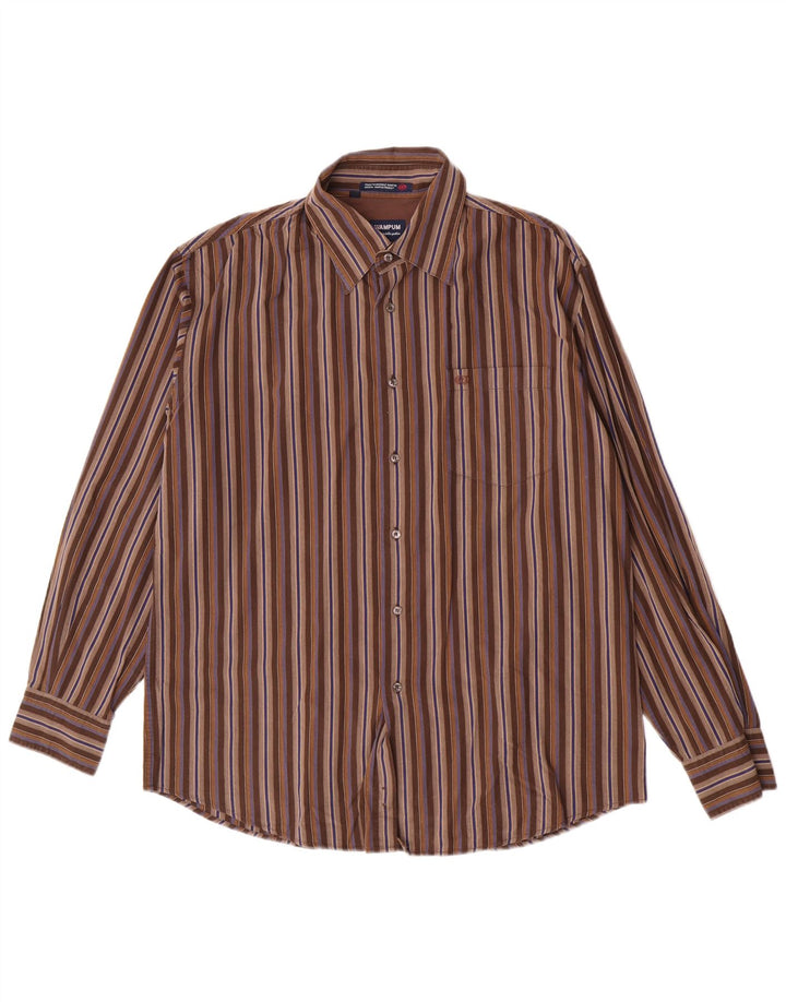 Wampum Mens Shirt XL Brown Striped Cotton