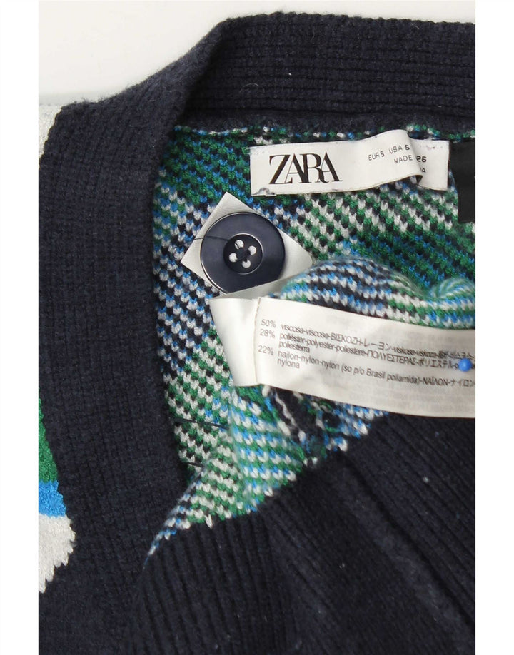 Zara Womens Oversized Cardigan Sweater UK 10 Small Multicoloured Geometric