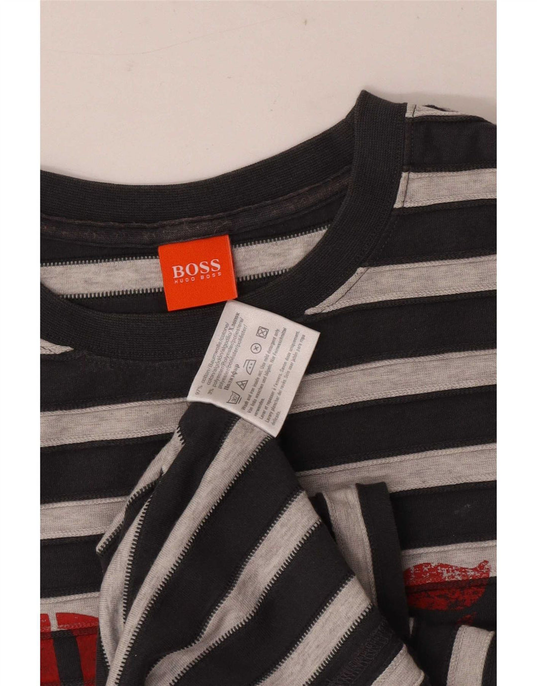 Hugo Boss Mens Graphic T-Shirt Top Medium Grey Striped Cotton