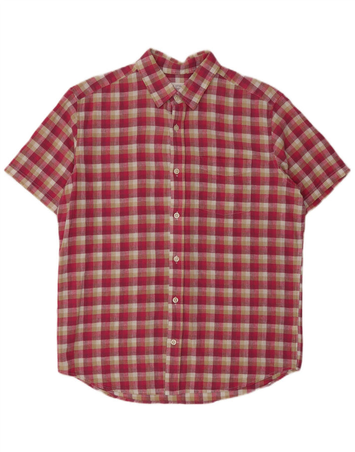 GAP Mens Standard Fit Short Sleeve Shirt Small Multicoloured Check Linen