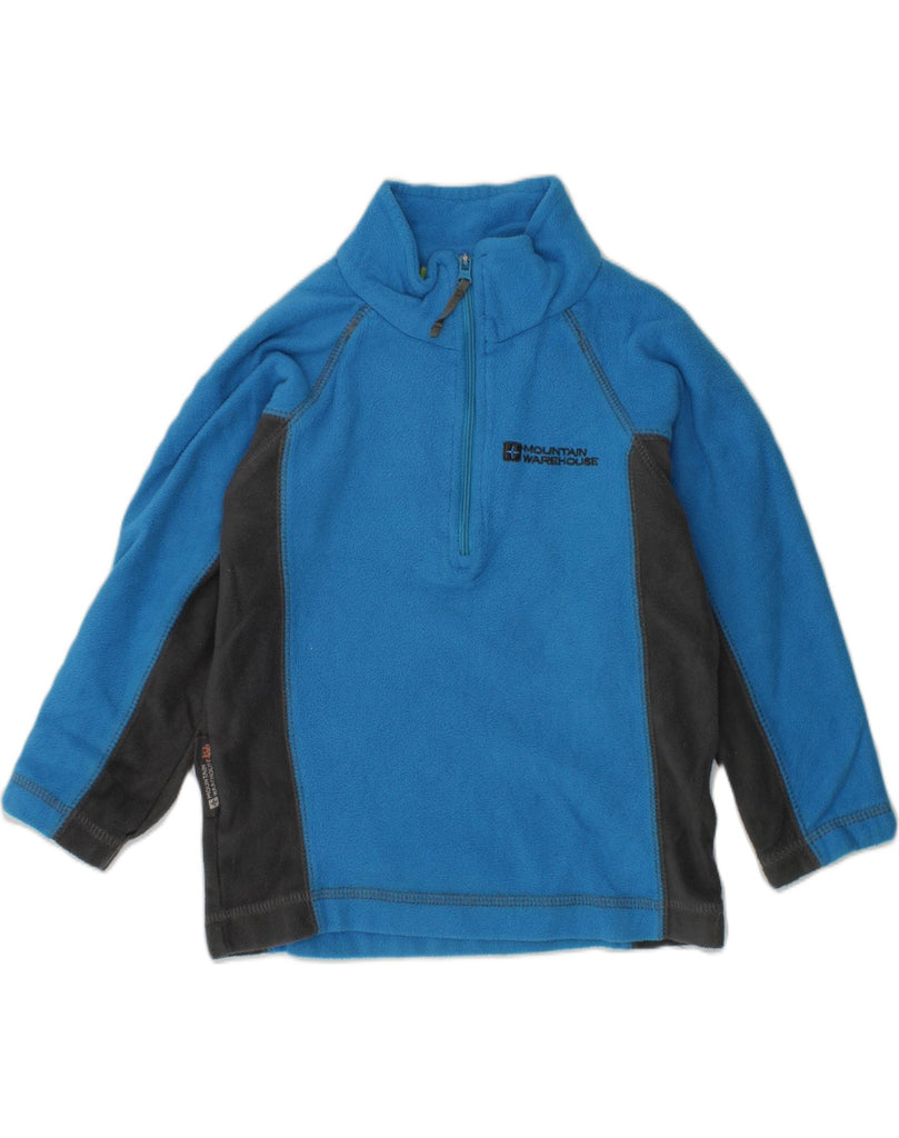 MOUNTAIN WAREHOUSE Boys Zip Neck Fleece Jumper 3-4 Years Blue Colourblock | Vintage Mountain Warehouse | Thrift | Second-Hand Mountain Warehouse | Used Clothing | Messina Hembry 