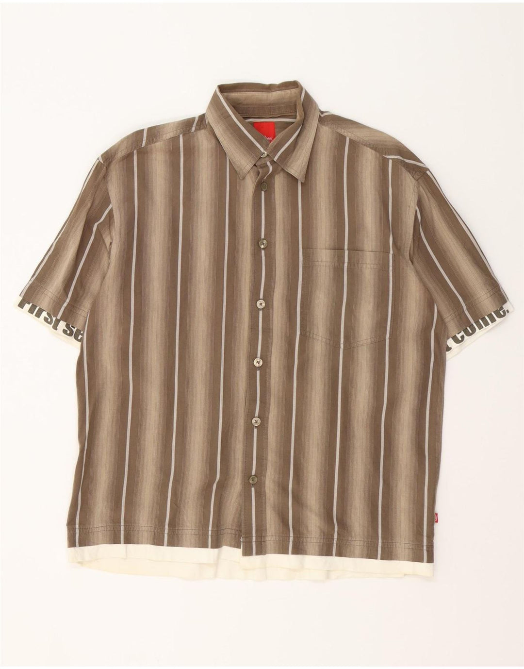 S.OLIVER Mens Graphic Short Sleeve Shirt Medium Brown Striped Cotton
